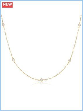 14K Gold Plated CZ Station Necklace Dainty Minimalist